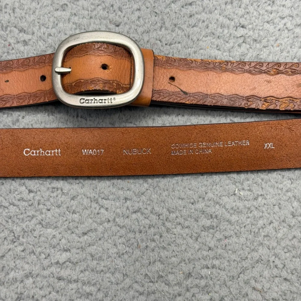 Carhartt WA017 Mens XXL Sz. 44-46 Tan Brown Nubuck Leather Embossed Western Belt